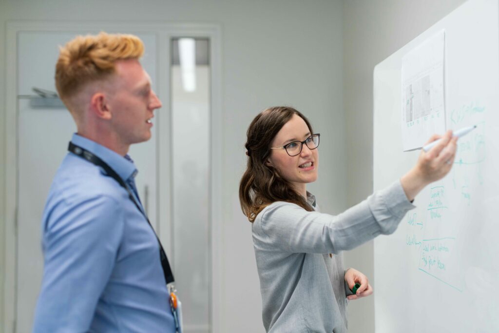 Telesales manager reviewing sales performance reports